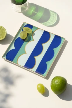 Octaevo Ablage Riviera Wave Keramik Blau Bunt / Schalchen - Porzellan / 15,5 X 15,5 Cm - Blau - Gold - Grun Cheap