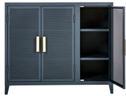 Tolix Ablage Vestiaire Bas Perfore Metall Blau / 3 Turen - Lochblech & Holz - Eiche Natur - Nachtblau Cheap