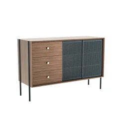 Harto Anrichte Gabin Grau Holz Natur / Hoch - 3 Schubladen - L 120 Cm - Nussbaum - Schiefergrau Online
