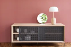 Harto Anrichte Gabin Metall Grau Holz Natur / L 122 Cm - Eiche & Lochblech - Eiche Natur - Schiefergrau Outlet