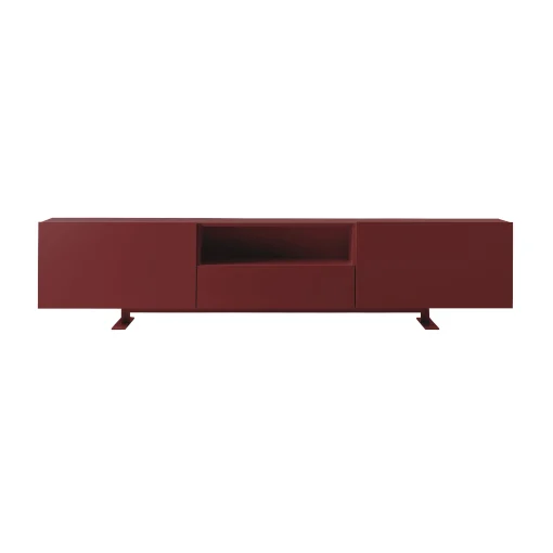 Cappellini Anrichte Luxor Metall Holz Rot Violett / 2 Turen, Offene Nische & Schublade - L 270 X H 66 Cm - Bordeaux Hot