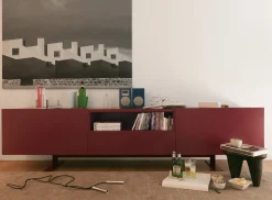 Cappellini Anrichte Luxor Metall Holz Rot Violett / 2 Turen, Offene Nische & Schublade - L 270 X H 66 Cm - Bordeaux Hot