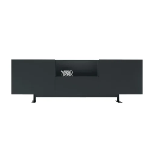 Cappellini Anrichte Luxor Metall Holz Schwarz / 2 Turen, Offene Nische & Schublade - L 270 X H 90 Cm - Anthrazit Best Sale
