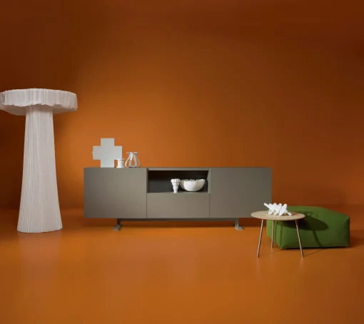 Cappellini Anrichte Luxor Metall Holz Schwarz / 2 Turen, Offene Nische & Schublade - L 270 X H 90 Cm - Anthrazit Best Sale