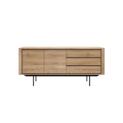 Ethnicraft Anrichte Shadow Holz Natur / Eiche Massiv  - L 180 Cm / 2 Turen & 3 Schubladen - Eiche Natur - Schwarz Flash Sale