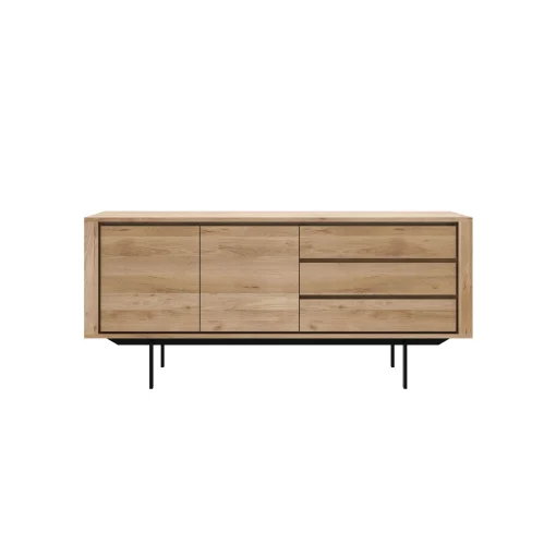 Ethnicraft Anrichte Shadow Holz Natur / Eiche Massiv  - L 180 Cm / 2 Turen & 3 Schubladen - Eiche Natur - Schwarz Flash Sale