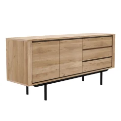 Ethnicraft Anrichte Shadow Holz Natur / Eiche Massiv  - L 180 Cm / 2 Turen & 3 Schubladen - Eiche Natur - Schwarz Flash Sale