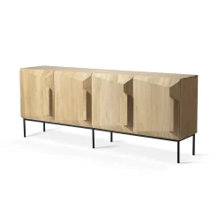 Ethnicraft Anrichte Stairs Holz Natur / Eiche Massiv  - L 200 Cm / 4 Turen - Eiche Natur - Schwarz Cheap