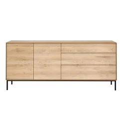 Ethnicraft Anrichte Whitebird Schwarz Holz Natur / Eiche Massiv  - L 180 Cm / 2  Turen & 3 Schubladen - Eiche Natur - Schwarz Fashion