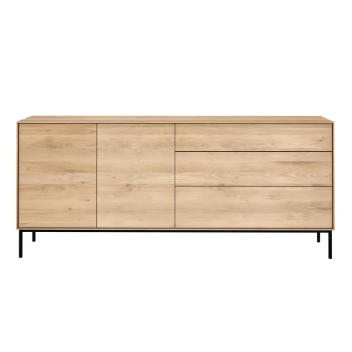 Ethnicraft Anrichte Whitebird Schwarz Holz Natur / Eiche Massiv  - L 180 Cm / 2  Turen & 3 Schubladen - Eiche Natur - Schwarz Fashion