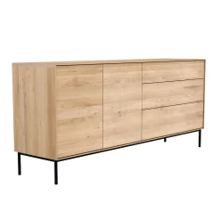 Ethnicraft Anrichte Whitebird Schwarz Holz Natur / Eiche Massiv  - L 180 Cm / 2  Turen & 3 Schubladen - Eiche Natur - Schwarz Fashion