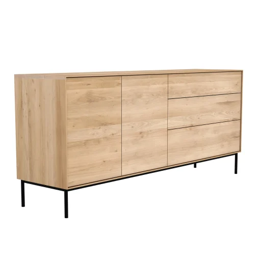 Ethnicraft Anrichte Whitebird Schwarz Holz Natur / Eiche Massiv  - L 180 Cm / 2  Turen & 3 Schubladen - Eiche Natur - Schwarz Fashion