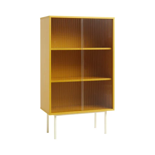 Hay Arbeitszimmer Colour Cabinet Tall Holz/ L 75 X H 130 Cm - Turen Aus Geriffeltem Glas - Gelb New