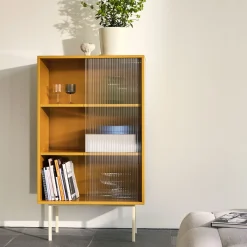 Hay Arbeitszimmer Colour Cabinet Tall Holz/ L 75 X H 130 Cm - Turen Aus Geriffeltem Glas - Gelb New