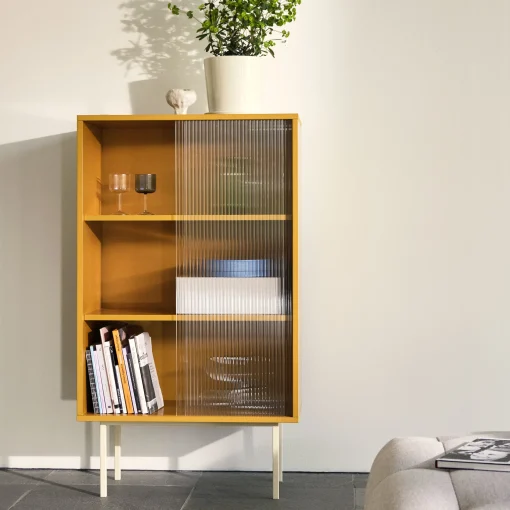 Hay Arbeitszimmer Colour Cabinet Tall Holz/ L 75 X H 130 Cm - Turen Aus Geriffeltem Glas - Gelb New