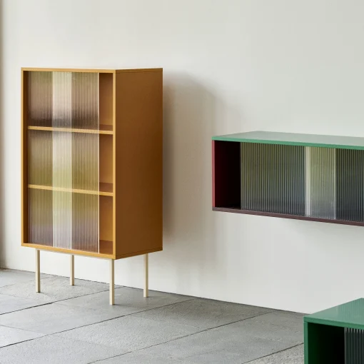 Hay Arbeitszimmer Colour Cabinet Tall Holz/ L 75 X H 130 Cm - Turen Aus Geriffeltem Glas - Gelb New