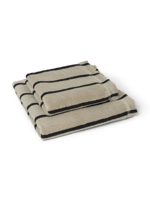 Ferm Living Badetuch Alee Textil Schwarz Beige / 50 X 100 Cm - Sand - Schwarz Fashion