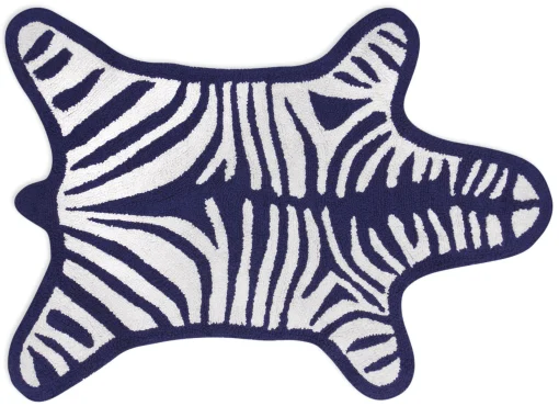Jonathan Adler Badteppich Zebra Textil Weis Blau / Wendeteppich - 112 X 79 Cm - Marineblau - Weis Hot