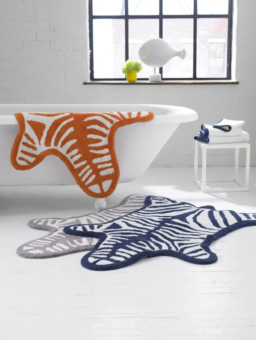 Jonathan Adler Badteppich Zebra Textil Weis Blau / Wendeteppich - 112 X 79 Cm - Marineblau - Weis Hot