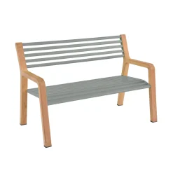 Fermob Bank Mit Ruckenlehne Somerset Metall Grau Holz Natur / Holz & Metall - L 122 Cm - Gris Lapilli - Teak/ Natur Hot