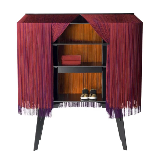 Ibride Bar Alpaga Textil Rot / Sideboard - L 140 Cm - Limitierte Und Nummerierte Auflage - Rot - Schwarz Shop