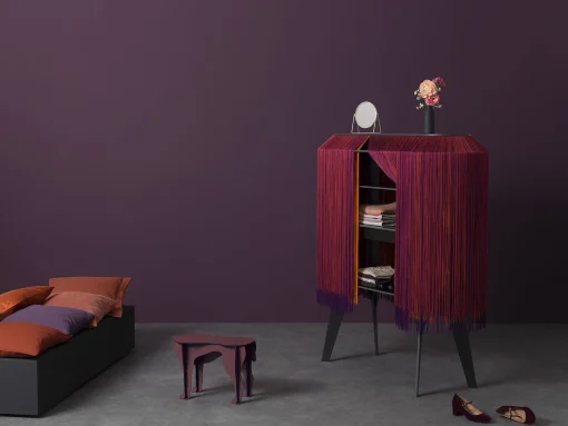 Ibride Bar Alpaga Textil Rot / Sideboard - L 140 Cm - Limitierte Und Nummerierte Auflage - Rot - Schwarz Shop