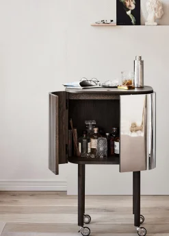 Northern Bar Loud Spiegel Holz Natur / Auf Rollen - H 110 Cm - Geraucherte Eiche - Spiegelfarben Best