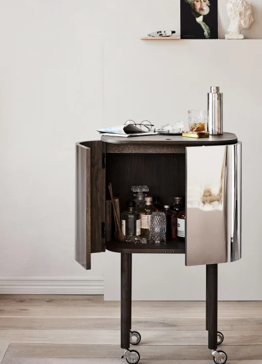 Northern Bar Loud Spiegel Holz Natur / Auf Rollen - H 110 Cm - Geraucherte Eiche - Spiegelfarben Best