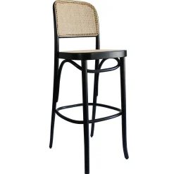 Wiener GTV Design Barhocker N. 811 Faser Holz Schwarz Beige / Reedition 1930 - Bois & Cannage / H 65 Cm - Natur - Schwarz New