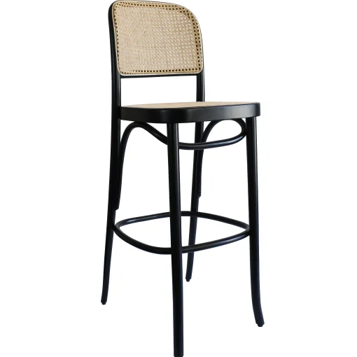 Wiener GTV Design Barhocker N. 811 Faser Holz Schwarz Beige / Reedition 1930 - Bois & Cannage / H 65 Cm - Natur - Schwarz New