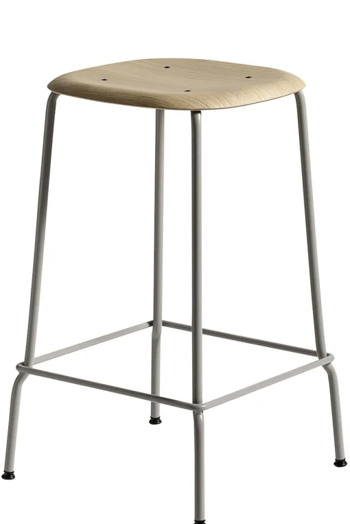 Hay Barhocker Soft Edge 80 Metall Grau Holz Natur / H 65 Cm - Holz & Metall - Eiche Natur - Grau Shop