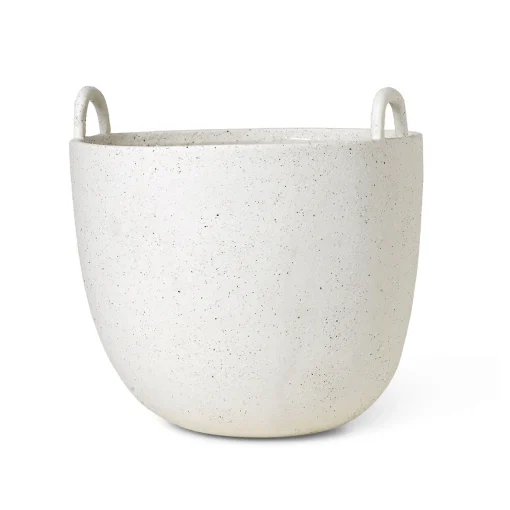 Ferm Living Blumentopf Speckle Large Keramik Weis / Schale - O 30 X H 30 Cm / Steinzeug - Cremefarben Gesprenkelt New