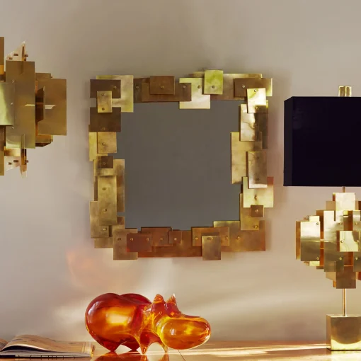 Jonathan Adler Bodenleuchte Puzzle Metall Textil Schwarz Gold / H 94 Cm - Messing - Schwarz Online