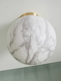 It's about Romi Deckenleuchte Carrara Small Glas Weis Gold / O 22 Cm - Glas In Marmoroptik - Gold - Weis Sale