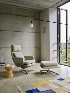 Vitra Drehsessel Grand Relax Leder Textil Grau Beige / Dreh- & Lehnbar - Leder & Stoff - Aluminium Poliert - Graubeige - Sand Online