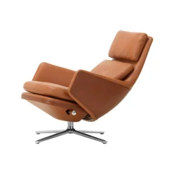 Vitra Drehsessel Grand Relax Leder Braun / Dreh- & & Lehnbar - Leder - Aluminium Poliert - Cognac - Cognac Dunkel Shop