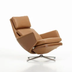 Vitra Drehsessel Grand Relax Leder Braun / Dreh- & & Lehnbar - Leder - Aluminium Poliert - Cognac - Cognac Dunkel Shop