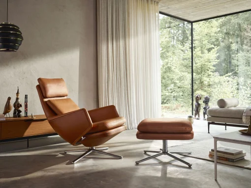 Vitra Drehsessel Grand Relax Leder Braun / Dreh- & & Lehnbar - Leder - Aluminium Poliert - Cognac - Cognac Dunkel Shop