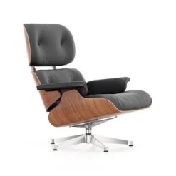 Vitra Drehsessel Lounge Chair Leder Schwarz Holz Natur / Eames, 1956 - Kirschbaum / Drehbar - Aluminium Poliert - Kirschholz - Schwarz Sale