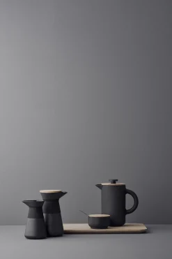 Stelton Druckkolben-Kaffeemaschine Theo Keramik Schwarz Holz Natur / 0,8 L - Steinzeug & Bambus - Bambus - Schwarz Mattiert Outlet
