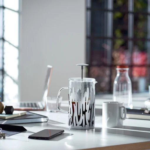 Alessi Druckkolben-Kaffeemaschine Barkoffee Glas Metall / 8 Tassen - Fur Kaffee, Tee, Krautertee - Stahl - Transparent Hot