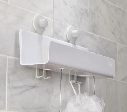 Joseph Joseph Duschablage Easystore Large Plastikmaterial/ L 40 Cm - Leistungsstarke Saugnapfe / Abnehmbarer Spiegel - Weis Outlet