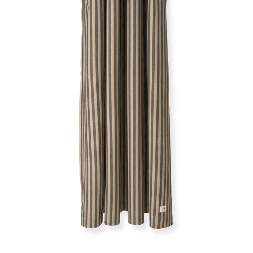 Ferm Living Duschvorhang Chambray Striped Textil Schwarz Beige / 160 X H 205 Cm - Baumwolle Beschichtet - Sand - Schwarz Clearance