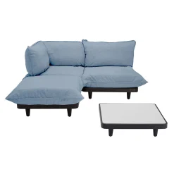 Fatboy GartenMöbel Paletti Set Textil Blau / Couchtisch 90 X 90 Cm + Sofa L 180 Cm (Armlehne Links) - Bleu Storm - Meerblau New