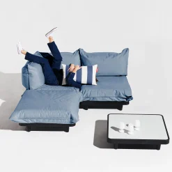 Fatboy GartenMöbel Paletti Set Textil Blau / Couchtisch 90 X 90 Cm + Sofa L 180 Cm (Armlehne Links) - Bleu Storm - Meerblau New