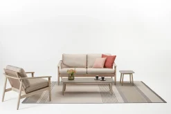 Vincent Sheppard Gartensofa 2-Sitzer David 2S Textil Beige Holz Natur / L 167 Cm - / Teakholz, Gealtert & Ruckenlehne Seile - Beige - Greige - Teck Vieilli Outlet