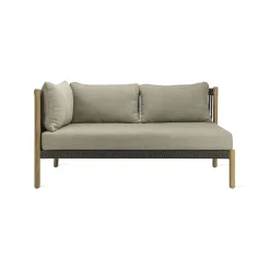Vincent Sheppard Gartensofa 2-Sitzer Lento Modular Corner Right Textil Grau Holz Natur / L 166 Cm - Handgeflochtenes Polypropylenseil - Dunkelgrau - Gris Stone - Teak/ Natur Clearance