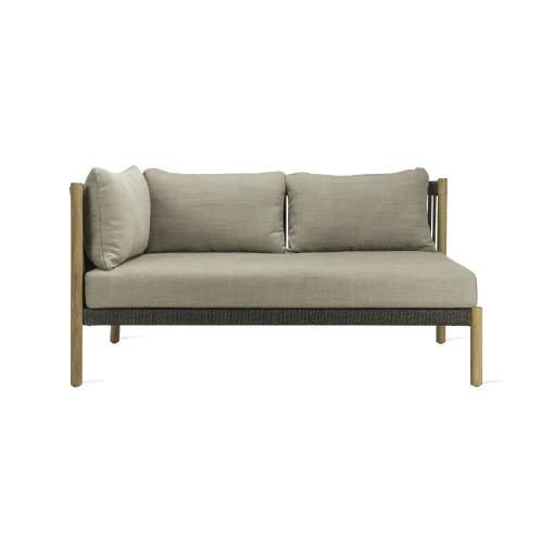 Vincent Sheppard Gartensofa 2-Sitzer Lento Modular Corner Right Textil Grau Holz Natur / L 166 Cm - Handgeflochtenes Polypropylenseil - Dunkelgrau - Gris Stone - Teak/ Natur Clearance
