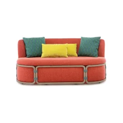 Ethimo Gartensofa 2-Sitzer Rotin Textil Orange Holz Natur / L 164 Cm - Teakholz Abgebeizt & Stoff - Eingelegtes Teakholz - Rost Best Sale