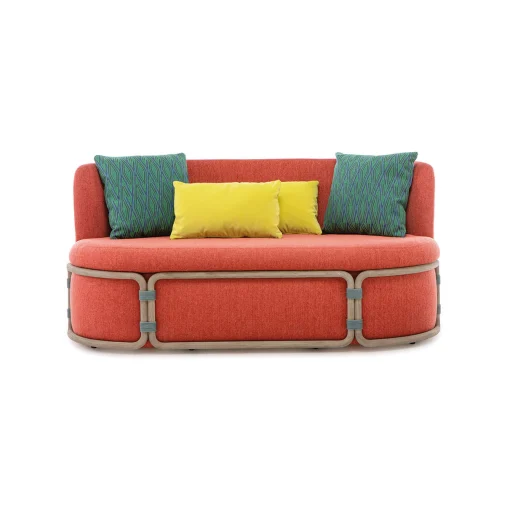 Ethimo Gartensofa 2-Sitzer Rotin Textil Orange Holz Natur / L 164 Cm - Teakholz Abgebeizt & Stoff - Eingelegtes Teakholz - Rost Best Sale